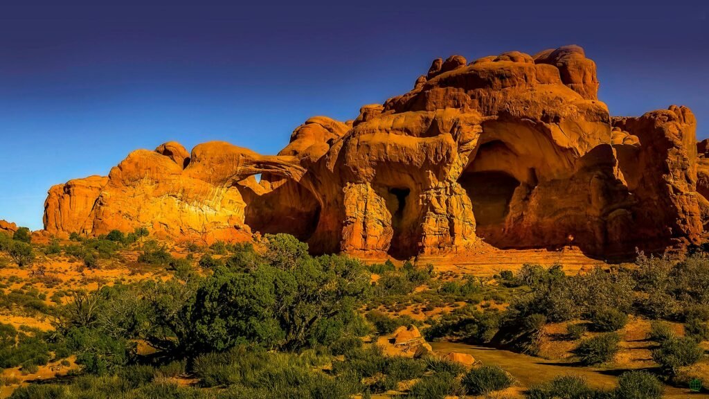 Breathtaking view of Double Arch in Arches National Park, showcasing unique sandstone formations.